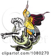 Poster, Art Print Of Retro Knight On Horseback Spearing A Snake