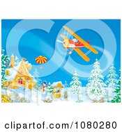 Poster, Art Print Of Santa Flying A Biplane Over A Winter Property