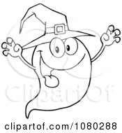 Poster, Art Print Of Outlined Spooky Ghost Wearing A Witch Hat