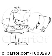 Outlined Shark Businessman Holding A Bad Contract In His Hand