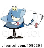 Shark Businessman Holding A Bad Contract In His Hand