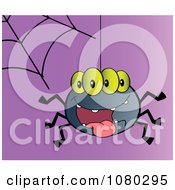 Clipart Four Eyed Creepy Spider Suspended From A Web Royalty Free Vector Illustration by Hit Toon
