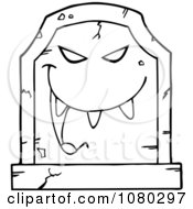 Clipart Laughing Outlined Evil Headstone Royalty Free Vector Illustration by Hit Toon