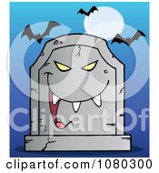 Clipart Laughing Evil Gravestone Under Bats On Blue Royalty Free Vector Illustration by Hit Toon