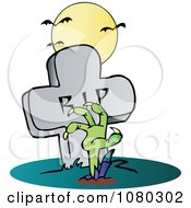 Clipart Zombie Hand Reaching Up From The Earth In Front Of A Tombstone Royalty Free Vector Illustration