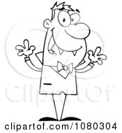 Clipart Outlined Halloween Vampire Holding His Hands Up Royalty Free Vector Illustration