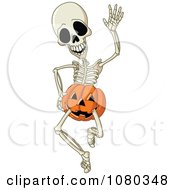 Poster, Art Print Of Happy Skeleton Waving And Wearing Jackolantern Shorts