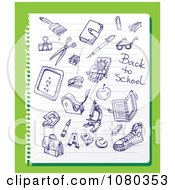 Poster, Art Print Of Blue Ink School Doodles On Ruled Paper Over Green