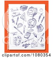 Clipart Blue Ink School Doodles On Ruled Paper Over Orange Royalty Free Vector Illustration by Eugene
