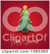 Clipart Torn Paper Tree Over Merry Christmas Text On Red Royalty Free Vector Illustration
