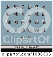 Poster, Art Print Of Black And White Urban Styled Alphabet Set On Blue