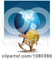 Clipart Wooden Rocking Horse With A Dollar Coin And Blue Globe Royalty Free Vector Illustration by Eugene
