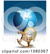 Poster, Art Print Of Wooden Rocking Horse With A Euro Coin And Blue Globe