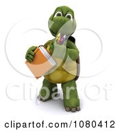 Poster, Art Print Of 3d Tortoise With A School Book And Crayons