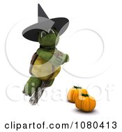 Poster, Art Print Of 3d Tortoise Halloween Witch Flying On A Broomstick