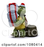 Poster, Art Print Of 3d Tortoise Carrying Christmas Gift Boxes