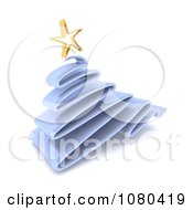 Poster, Art Print Of 3d Scribble Blue Christmas Tree And Gold Star