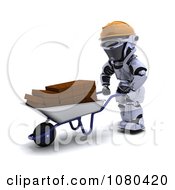Poster, Art Print Of 3d Construction Robot Moving Bricks In A Wheelbarrow