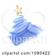 Poster, Art Print Of 3d Glass Blue Christmas Tree And Gold Star