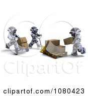 Poster, Art Print Of 3d Shipping Robots Moving Cardboard Boxes