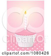 3d Pink Birthday Cupcake And Candle With Polka Dots