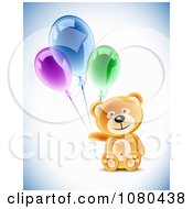 Poster, Art Print Of 3d Teddy Bear With Colorful Party Balloons