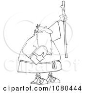 Poster, Art Print Of Outlined Moses Holding The Ten Commandments Tablet And Stick