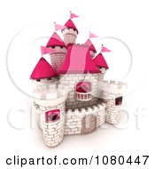 Poster, Art Print Of 3d White Brick Castle With Pink Flags And Turrets 1
