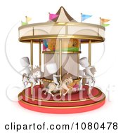 Poster, Art Print Of 3d Ivory Kids On A Horse Carousel