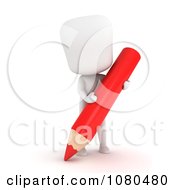 Clipart 3d Ivory Man Writing With A Red Pencil Royalty Free CGI Illustration