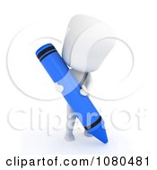 Poster, Art Print Of 3d Ivory Man Coloring With A Blue Crayon