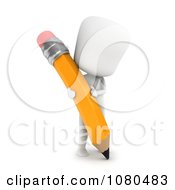 Clipart 3d Ivory Man Writing With A School Pencil Royalty Free CGI Illustration