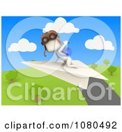 Poster, Art Print Of 3d Ivory Student Flying A Paper Airplane Over A Park