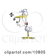 Stork Delivering A Sleeping Baby Boy In A Cloth Clipart Illustration