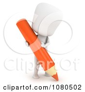 Clipart 3d Ivory Man Writing With An Orange Pencil Royalty Free CGI Illustration