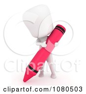 Clipart 3d Ivory Man Coloring With A Pink Crayon Royalty Free CGI Illustration