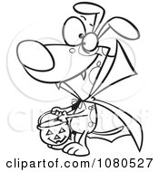Clipart Outlined Halloween Vampire Dog Trick Or Treating Royalty Free Vector Illustration