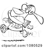 Clipart Outlined Football Dog Running With The Ball In His Mouth Royalty Free Vector Illustration