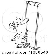 Clipart Outlined Male Runner Looking Up At A High Hurdle Royalty Free Vector Illustration