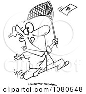 Poster, Art Print Of Outlined Businessman Chasing Money With A Net