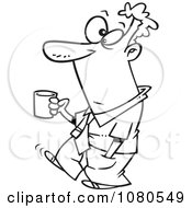 Clipart Outlined Businessman Carrying Coffee Royalty Free Vector Illustration