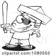 Poster, Art Print Of Outlined Pirate Boy With A Newspaper Hat And Sword