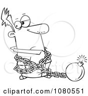 Clipart Outlined Man In A Predicament Chained To A Bomb Royalty Free Vector Illustration