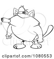 Clipart Outlined Tough Cat Smoking A Cigar Royalty Free Vector Illustration by toonaday