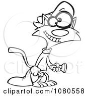Clipart Outlined Cat Burglar Shining A Flashlight Royalty Free Vector Illustration