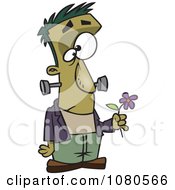 Clipart Sad Frankenstein Holding A Flower Royalty Free Vector Illustration