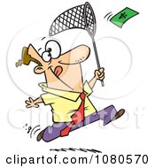 Poster, Art Print Of Businessman Chasing Money With A Net