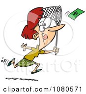 Poster, Art Print Of Businesswoman Chasing Money With A Net