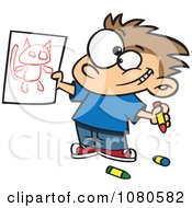 Clipart Proud Boy Holding His Cat Drawing Royalty Free Vector Illustration by toonaday
