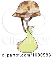 Baby In A Blanket Suspended From A Military Helmet